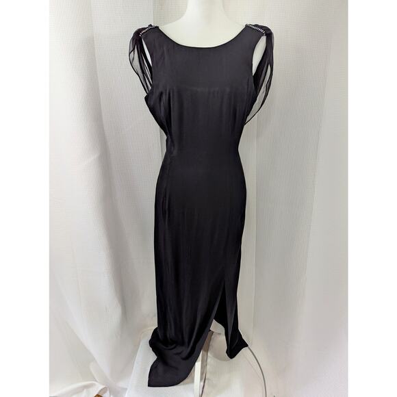 SCARLETT NITE! ELEGANT BLACK RAYON FULL LENGTH, CHIFFON BODICE DRESS! SZ 11/12 - Picture 2 of 10